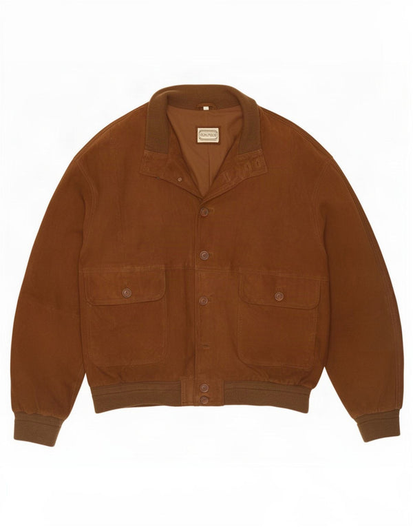 Giubbotto bomber vintage in pelle scamosciata da uomo IT 58 4XL in pelle marrone