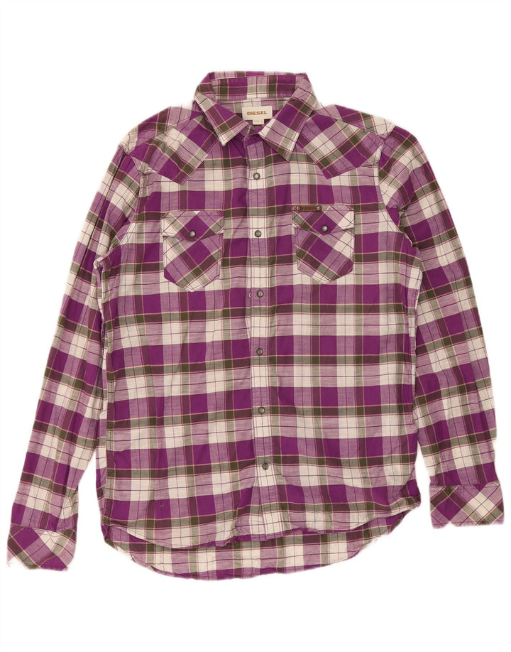 Diesel Camicia da uomo in flanella di cotone a quadri viola grande