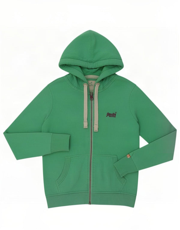 Maglione con cappuccio e zip da donna Superdry UK 16 grande cotone verde