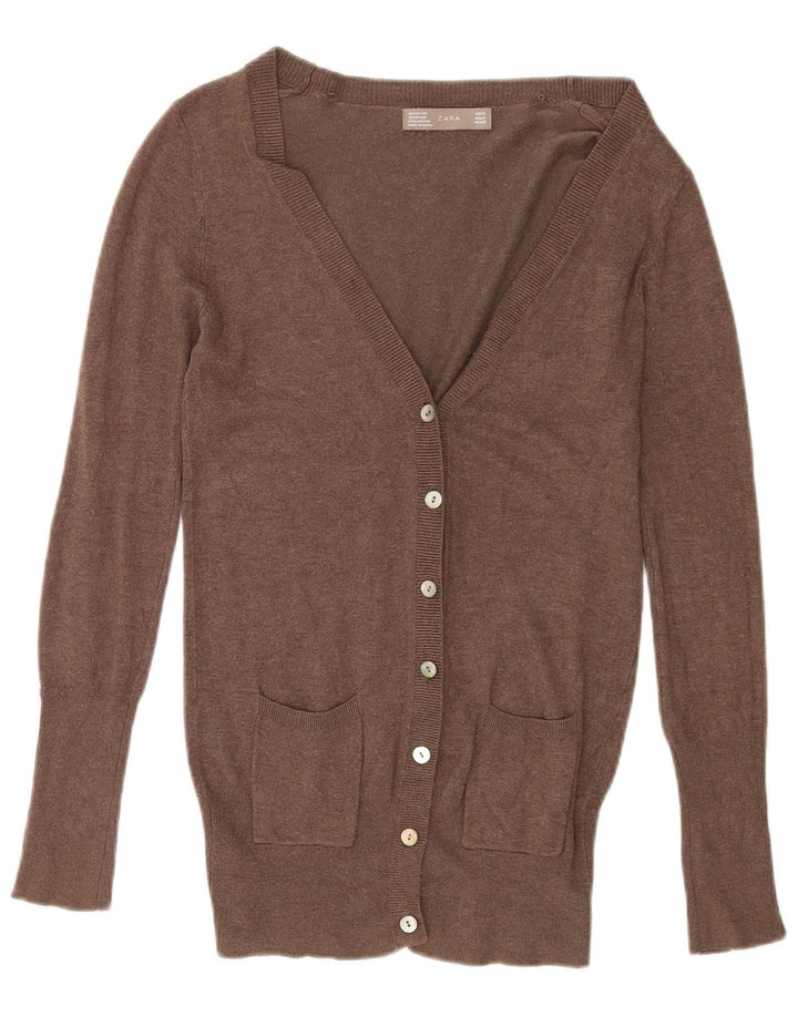 Maglione cardigan da donna Zara UK 12 Rayon marrone medio