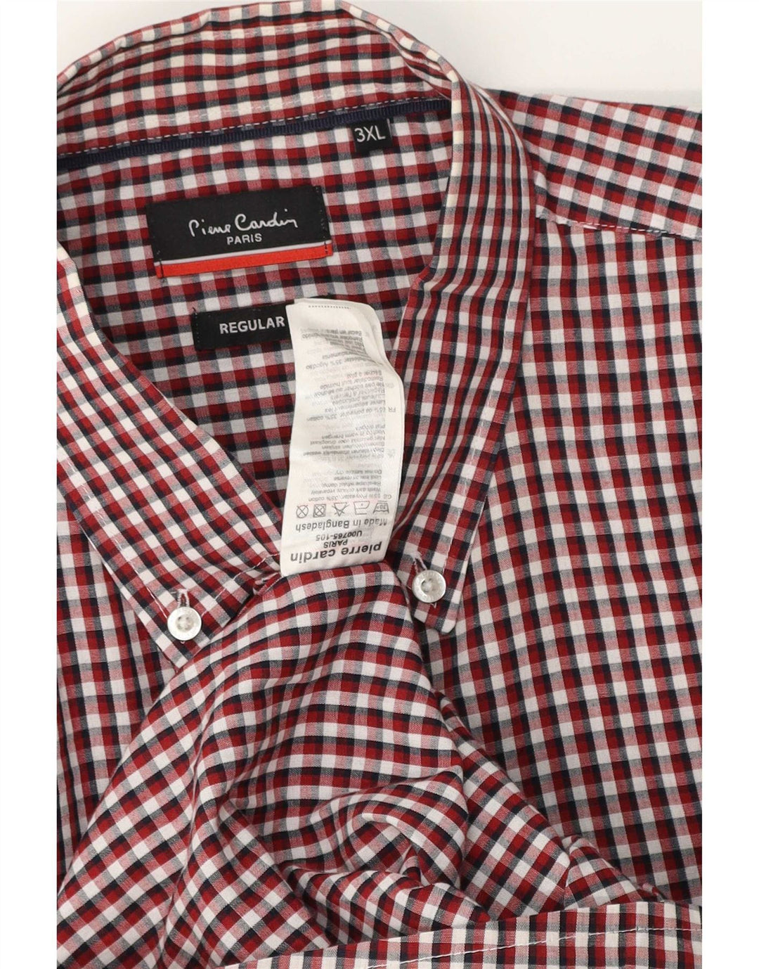 Camicia da uomo a maniche corte Regular Fit Pierre Cardin 3XL Poliestere a quadri rossi