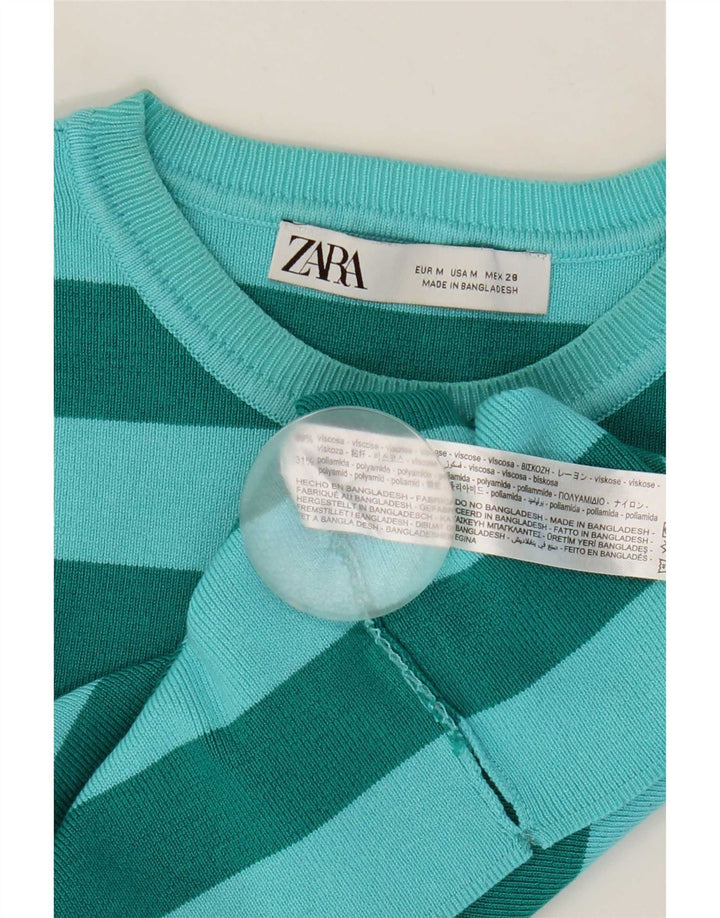 Canotta corta da donna Zara UK 12 Viscosa a righe verde medio