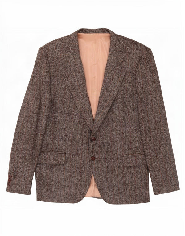 Giacca blazer vintage da uomo a 2 bottoni UK 38 in lana vergine a quadri marrone medio
