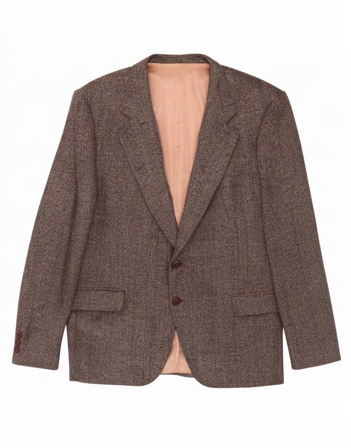 Giacca blazer vintage da uomo a 2 bottoni UK 38 in lana vergine a quadri marrone medio