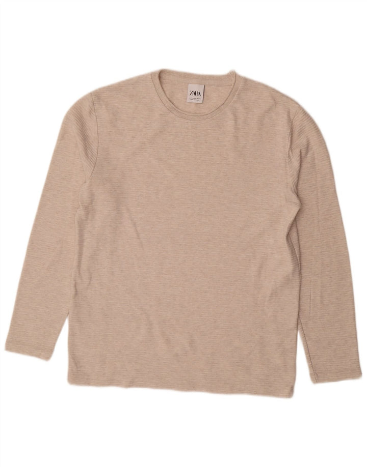 Top Zara da uomo a maniche lunghe in poliestere beige medio