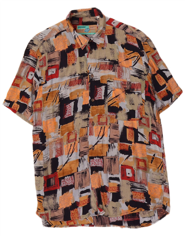 Camicia vintage da uomo a maniche corte in viscosa patchwork multicolore medio