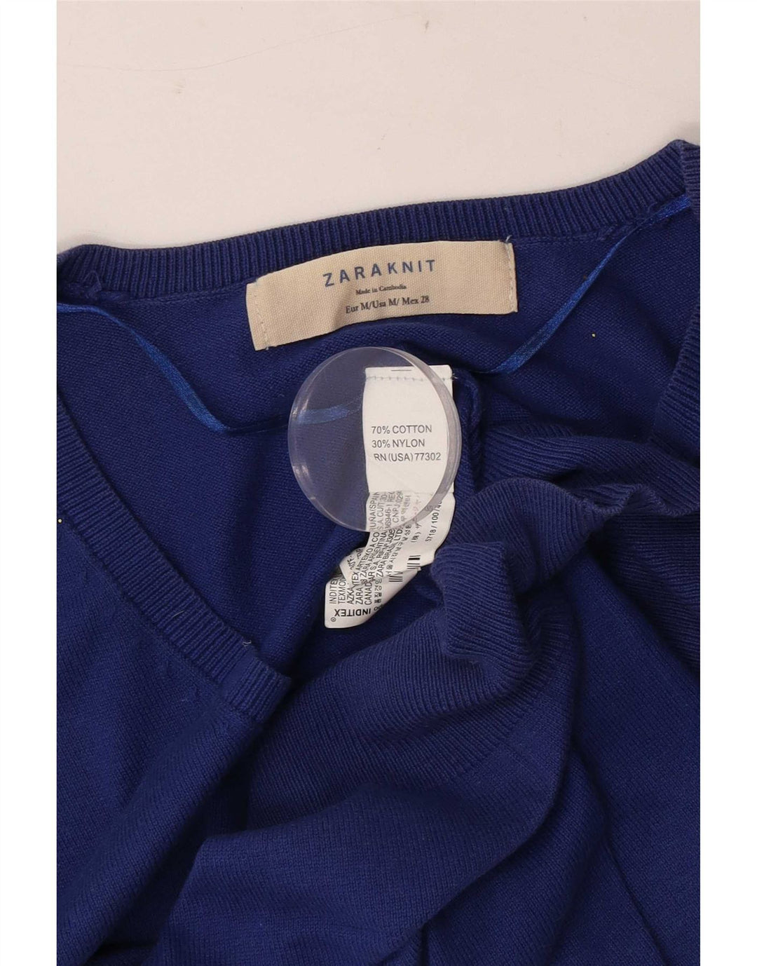 Maglione da donna con scollo a V Zara UK 12 Cotone blu medio