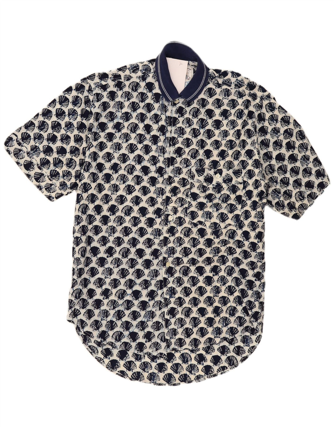 Camicia a maniche corte vintage da uomo con motivo astratto, grande in cotone blu navy