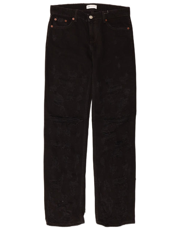 Jeans dritti a vita bassa effetto consumato da donna Zara EU 38 piccoli W28 L34 neri