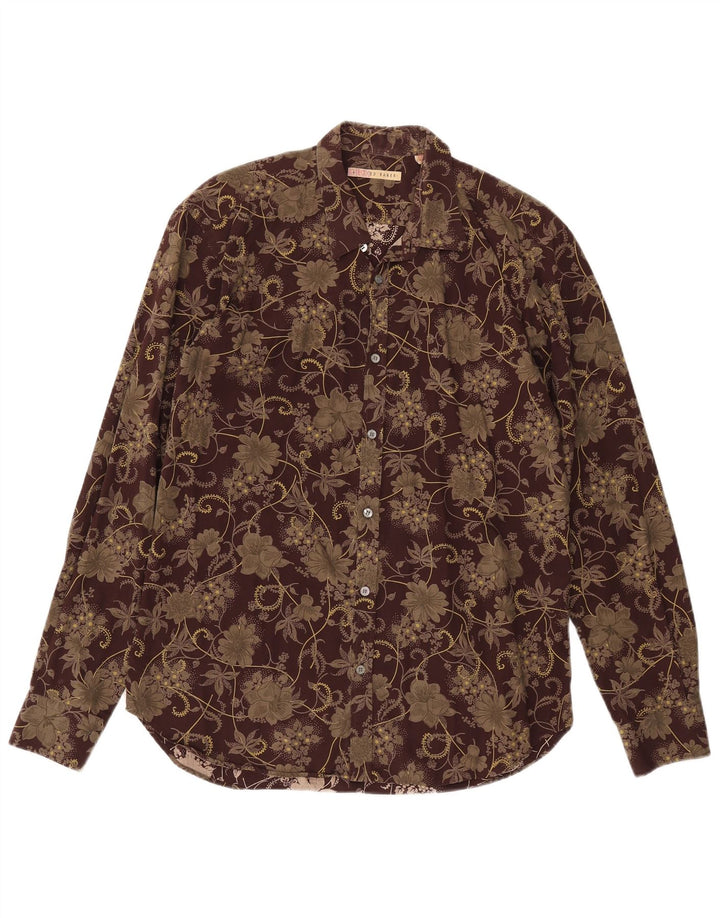 Camicia da uomo Ted Baker taglia 4 grande cotone floreale marrone