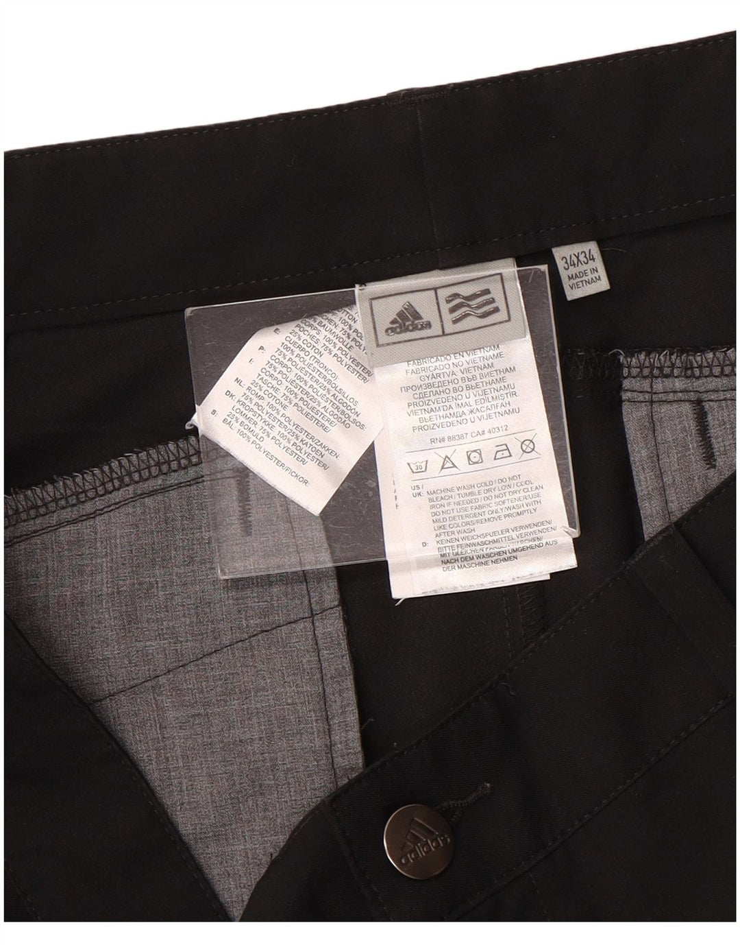 Pantaloni chino slim da uomo Adidas W34 L34 poliestere nero