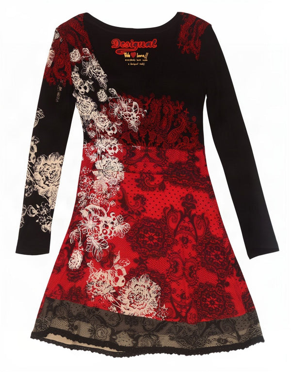 Desigual Abito da donna a maniche lunghe con grafica grafica UK 18 XL Nero floreale