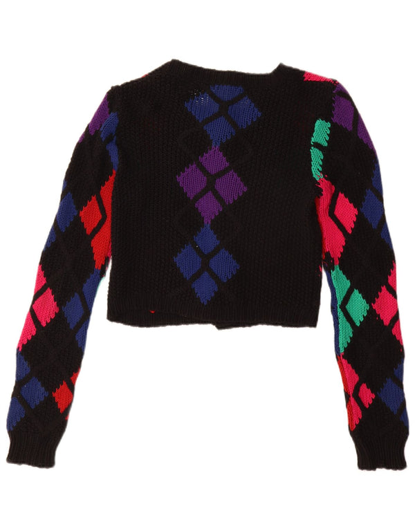 HOBBS Maglione cardigan corto da donna UK 8 piccolo cotone nero a rombi/diamante