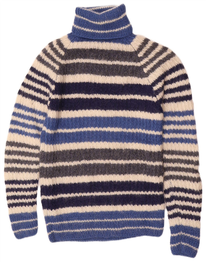 Maglione maglione vintage da donna con collo alto UK 12 a righe multicolori medie