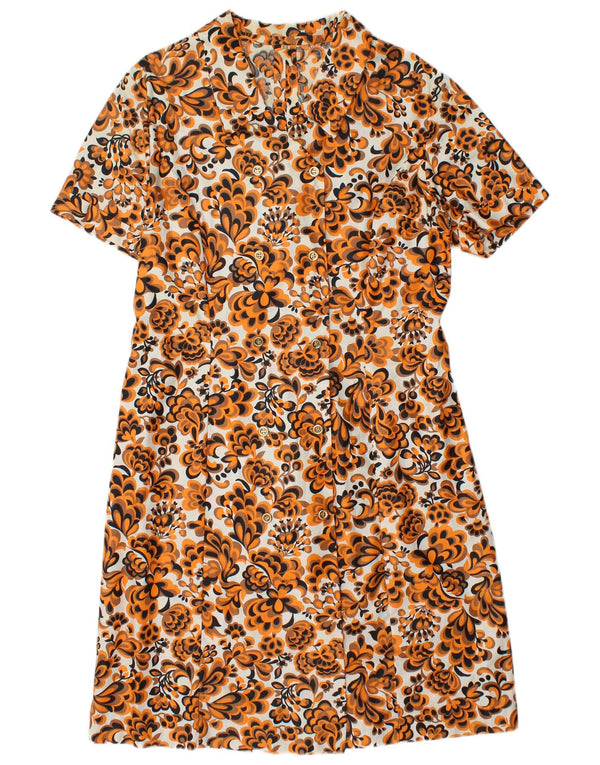 Abito camicia a maniche corte da donna VINTAGE IT 52 2XL Arancione floreale retrò