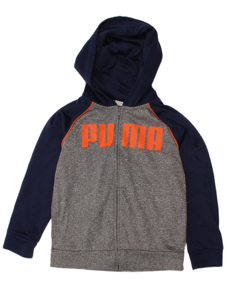 Felpa con cappuccio e zip grafica PUMA per ragazzi 5-6 anni in poliestere color block grigio