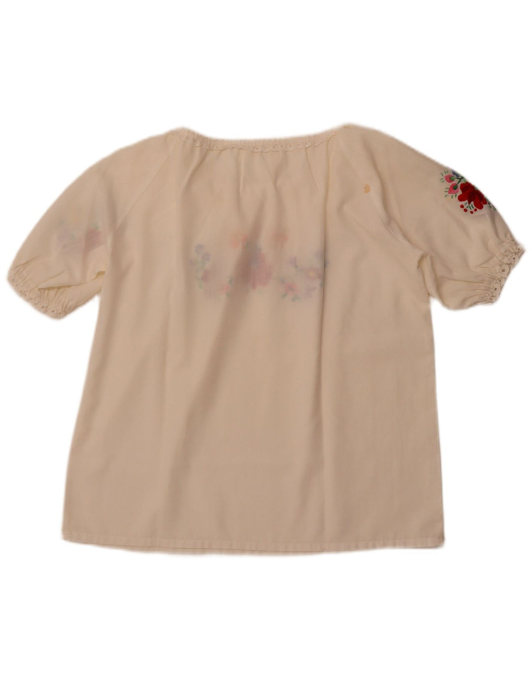 Top camicetta da donna VINTAGE UK 16 grande floreale bianco sporco