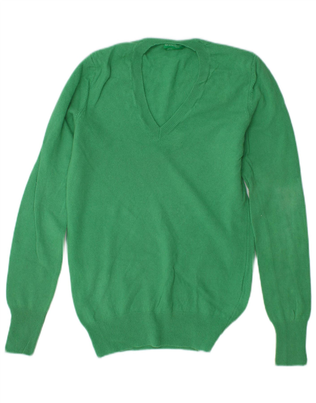 BENETTON Maglione da donna con scollo a V UK 6 XS Lana vergine verde