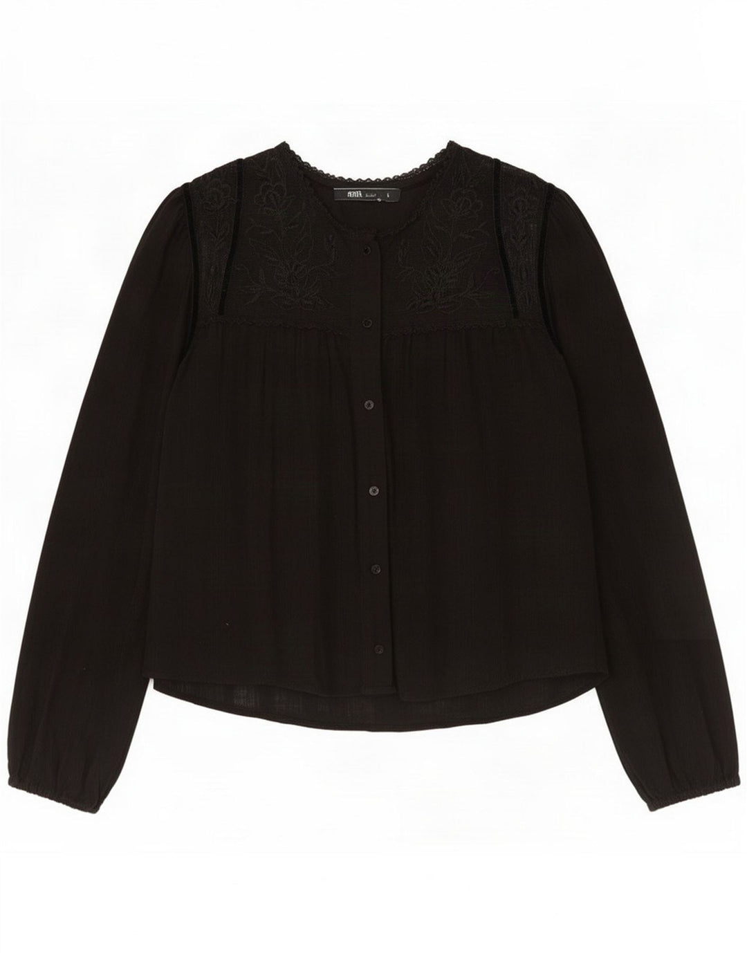 Zara camicia camicetta da donna UK 14 poliestere nero medio floreale