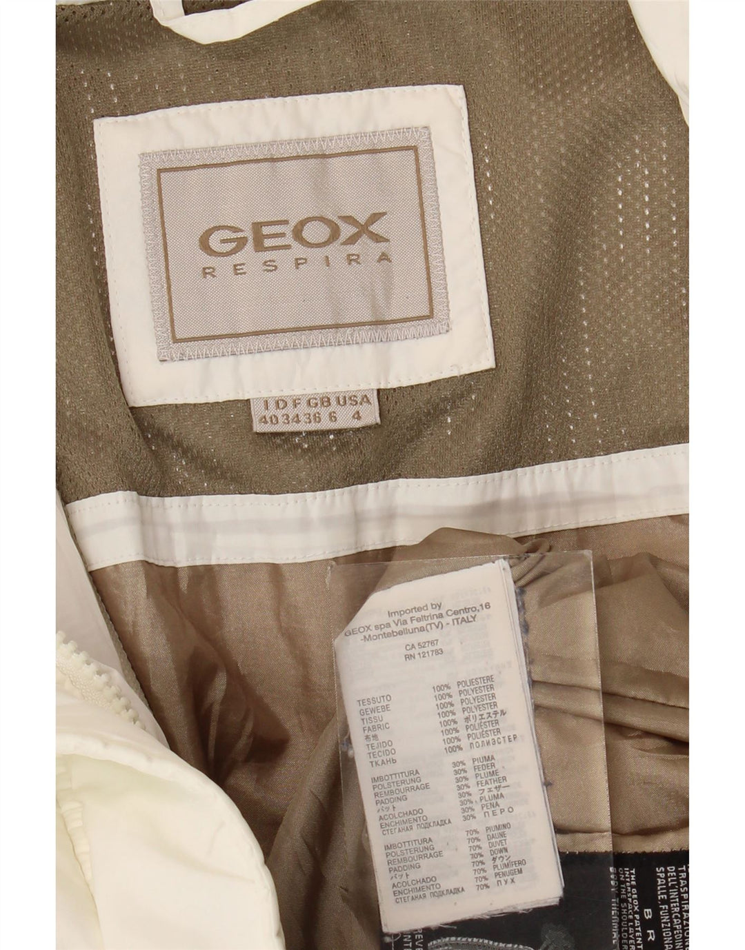 Giacca imbottita oversize da donna Geox Respira UK 6 XS poliestere bianco