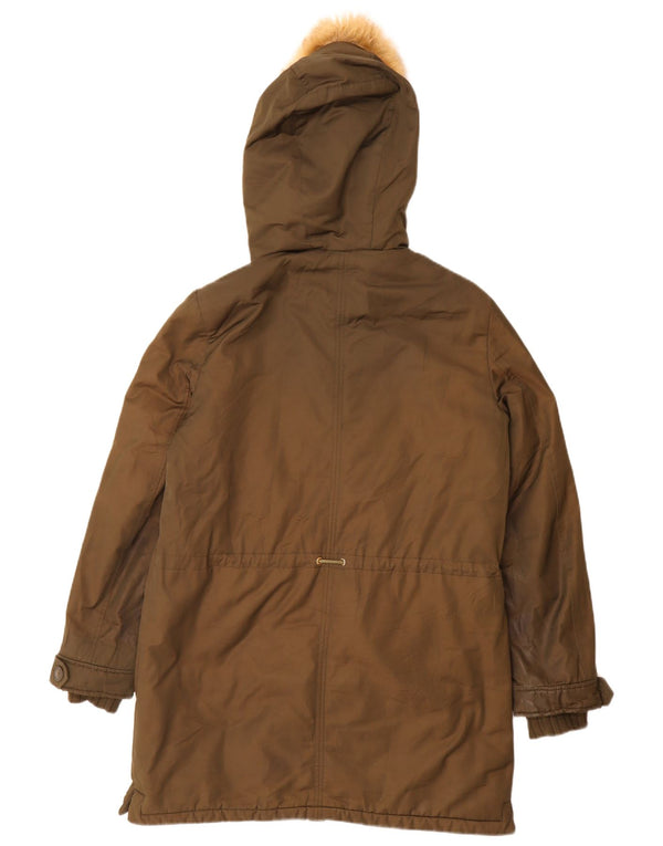 Zara Womens Trafaluc Hooded Parka Jacket UK 14 Medium Khaki Polyester