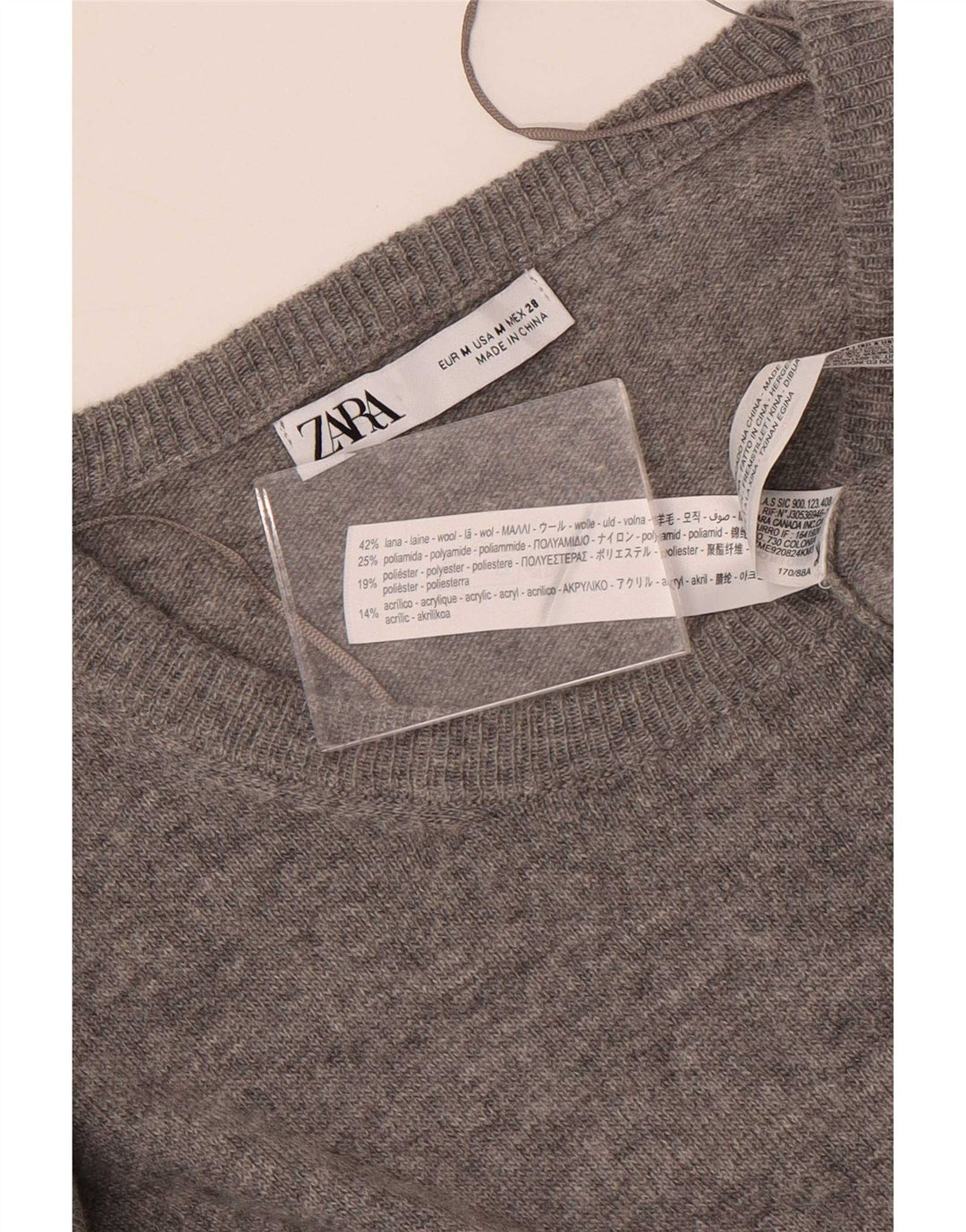 Abito maglione a maniche lunghe maxi da donna Zara UK 14 Lana grigio medio