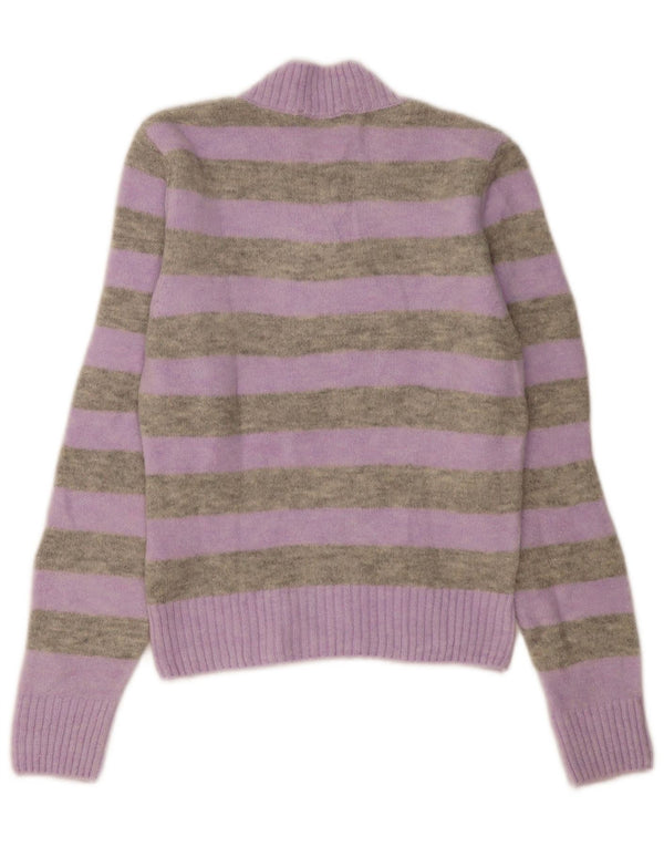 Maglione corto con scollo a V da donna Zara UK 10 piccolo a righe viola