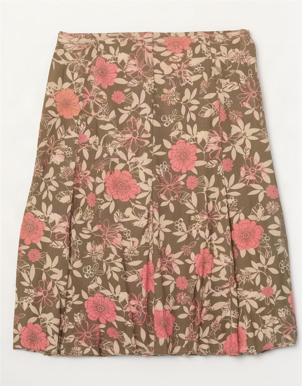 Gonna a pieghe da donna Marks & Spencer UK 18 XL W38 Viscosa floreale kaki