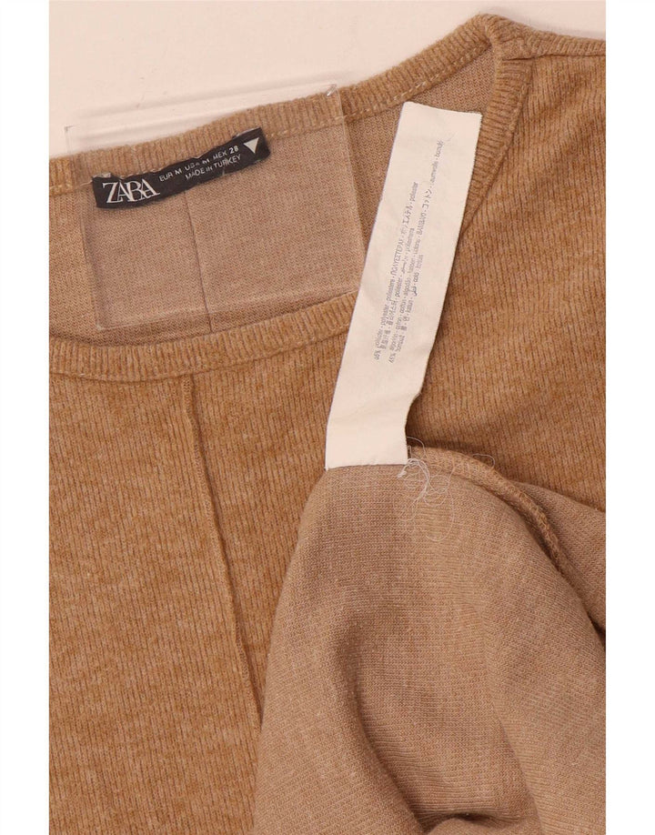 Abito a trapezio a maniche corte da donna Zara UK 12 Cotone beige medio
