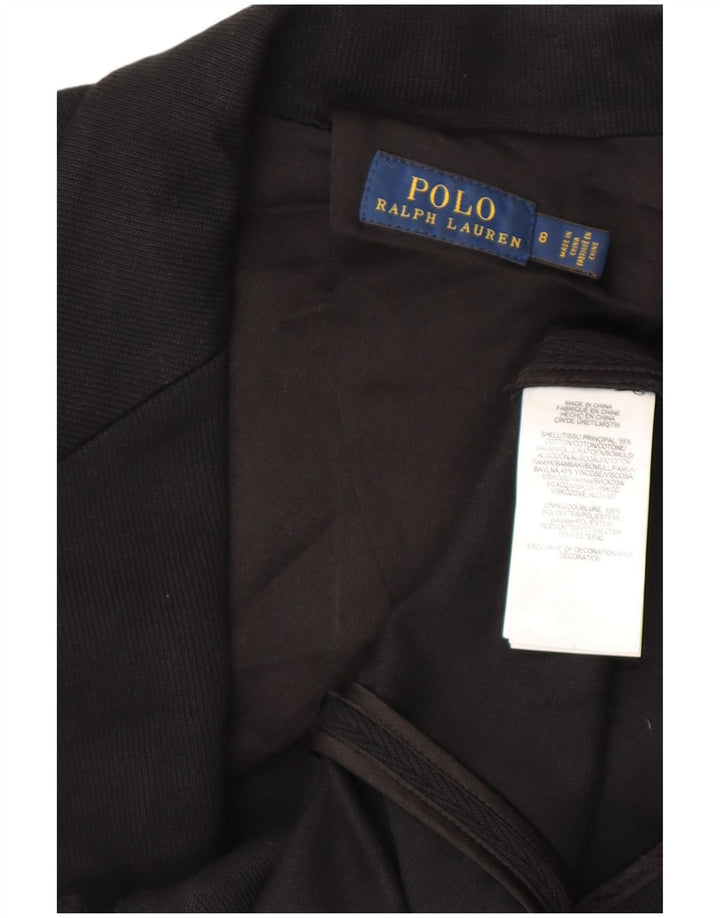 POLO RALPH LAUREN Womens 1 Button Blazer Jacket US 8 Medium Black Cotton