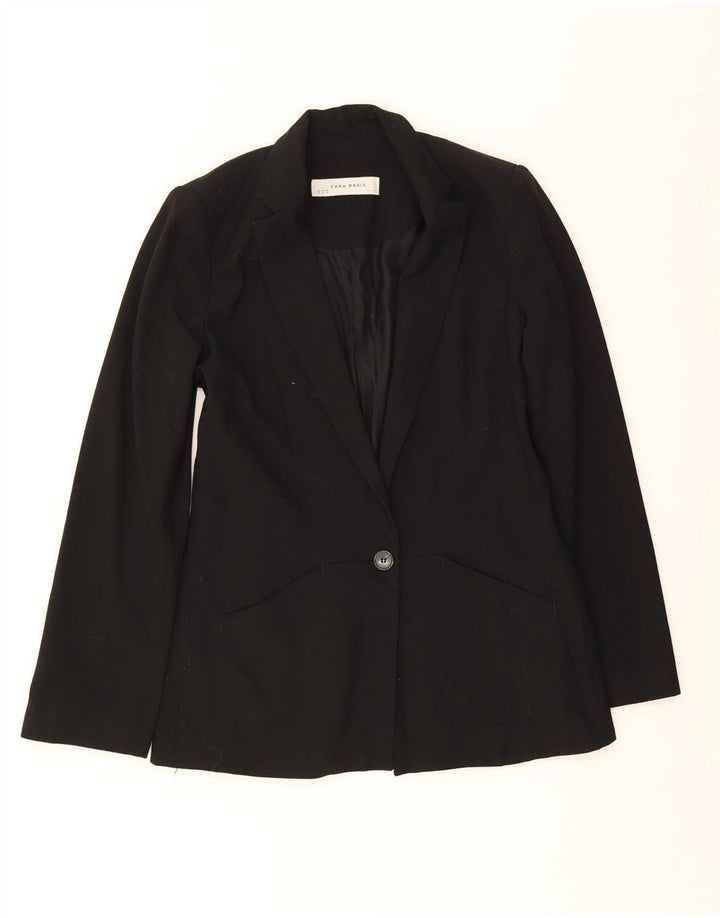 Giacca Blazer a 1 Bottone da Donna ZARA UK 12 Medio Nero Poliestere