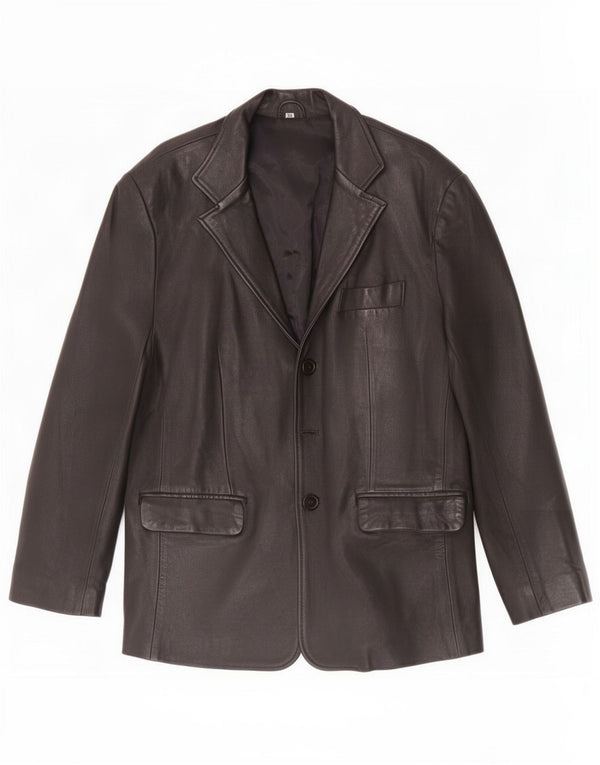 Giacca blazer in pelle vintage da uomo a 3 bottoni UK 38 media nera