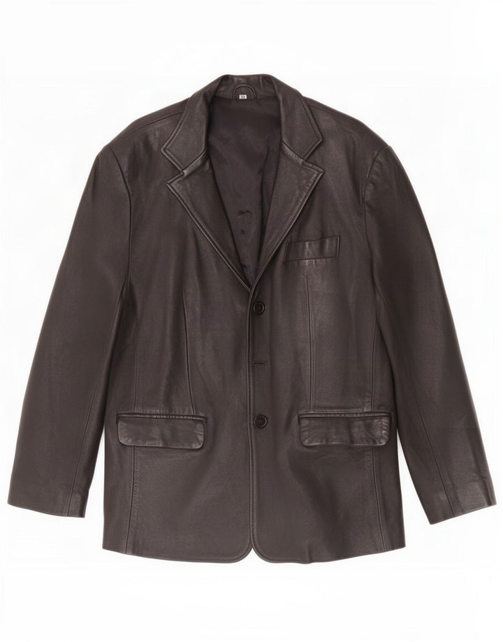 Giacca blazer in pelle vintage da uomo a 3 bottoni UK 38 media nera