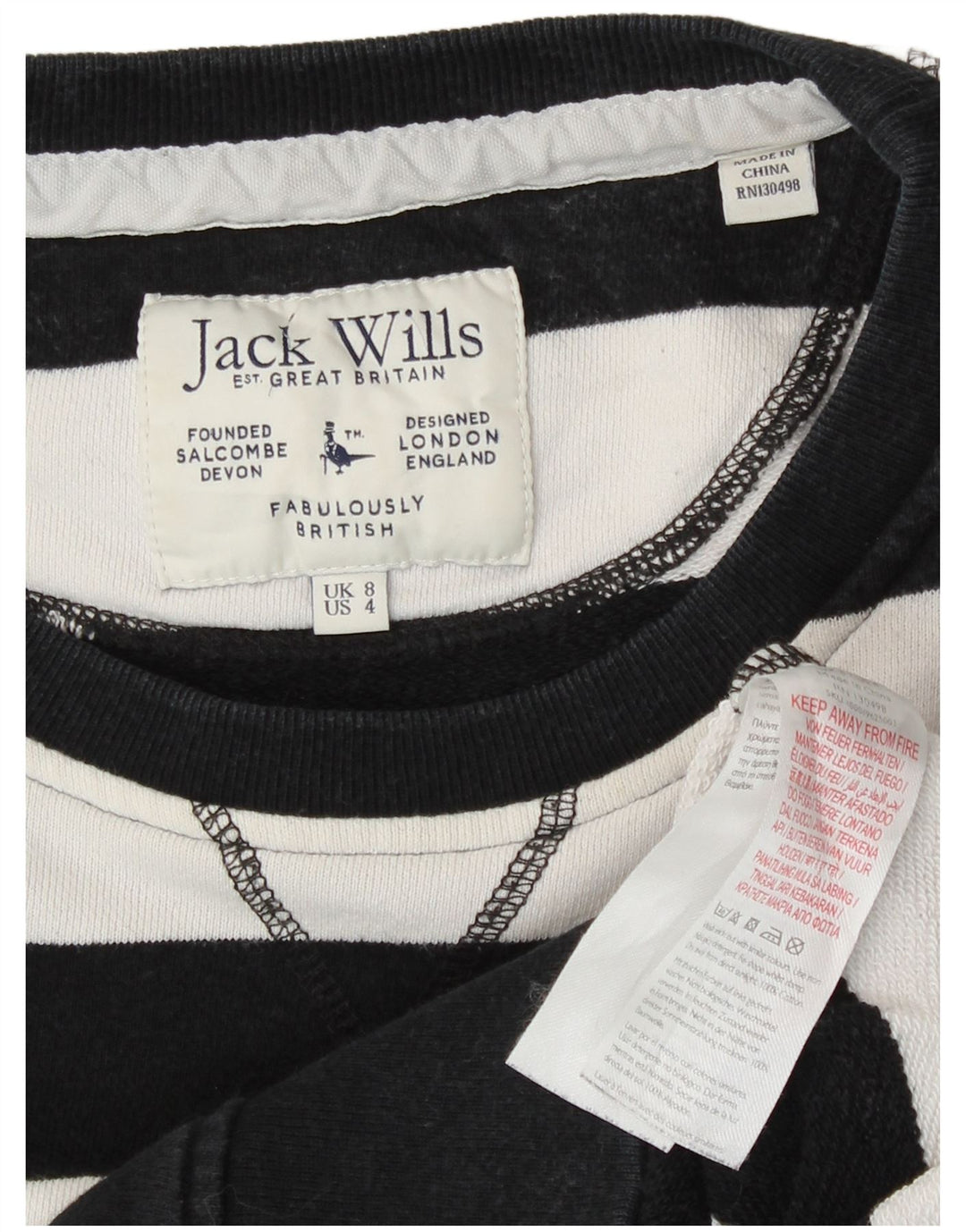 Felpa corta da donna Jack Wills UK 8 Small White Striped Nautical