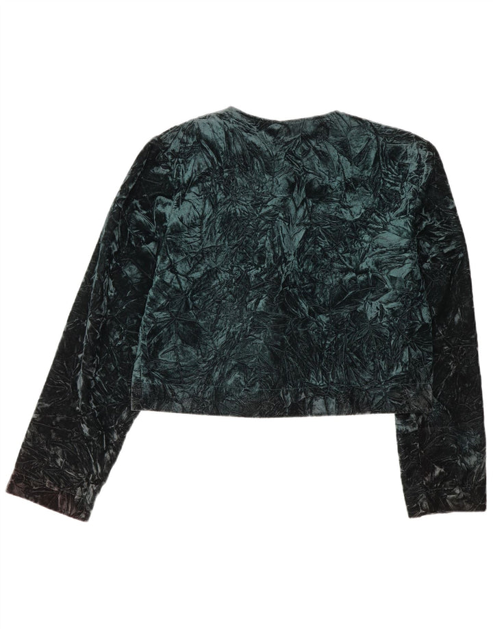 Giacca Bolero vintage da donna in velluto UK 14 verde medio