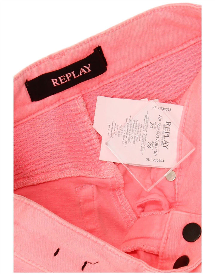 REPLAY Jeans skinny effetto invecchiato da donna W24 L28 cotone rosa