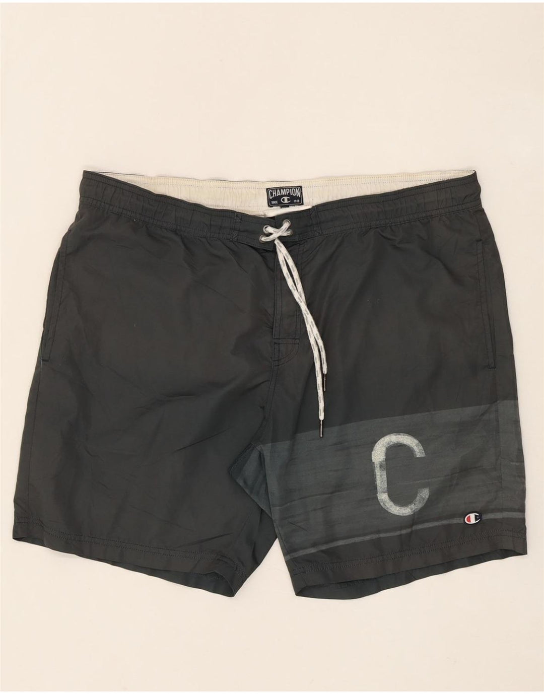CHAMPION Mens Graphic Swimming Shorts 2XL  Black Polyester Vintage Champion and Second-Hand Champion from Messina Hembry 