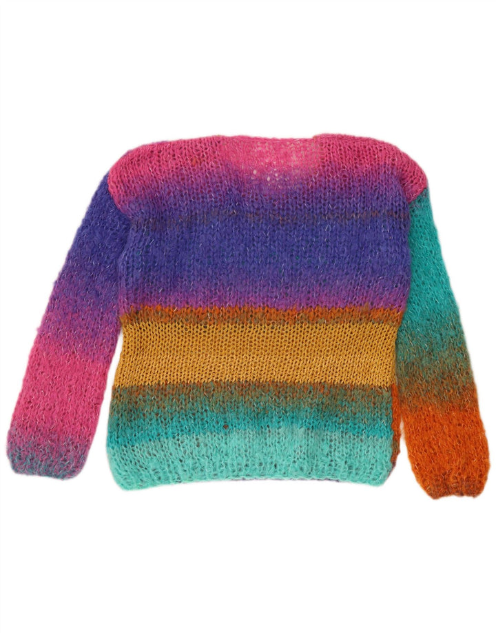 Maglione maglione girocollo da donna vintage UK 14 a righe multicolori medie