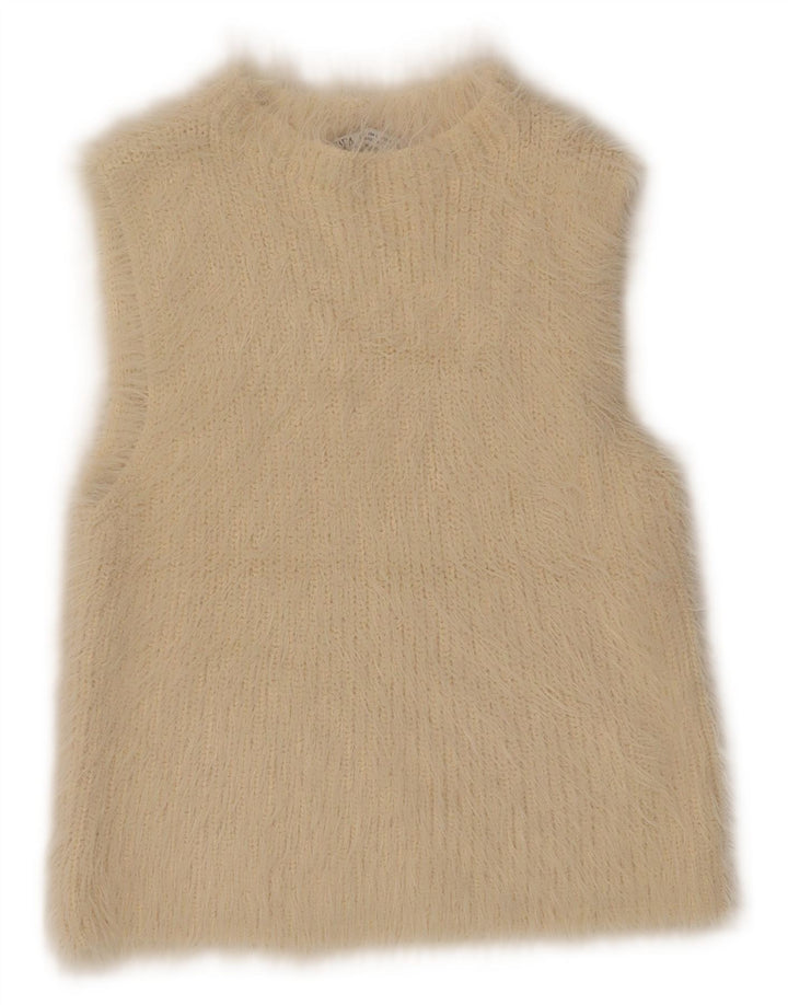 Canotta corta da donna Zara UK 14 grande beige in poliammide