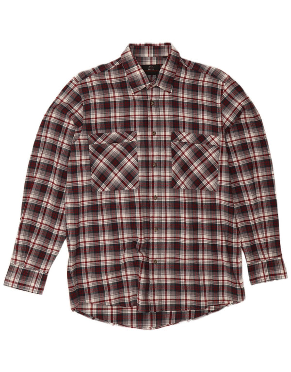 Camicia da uomo in flanella di European Project, cotone a quadri bordeaux medio