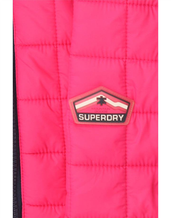 Giacca imbottita con cappuccio da donna Superdry UK 12 nylon rosa medio