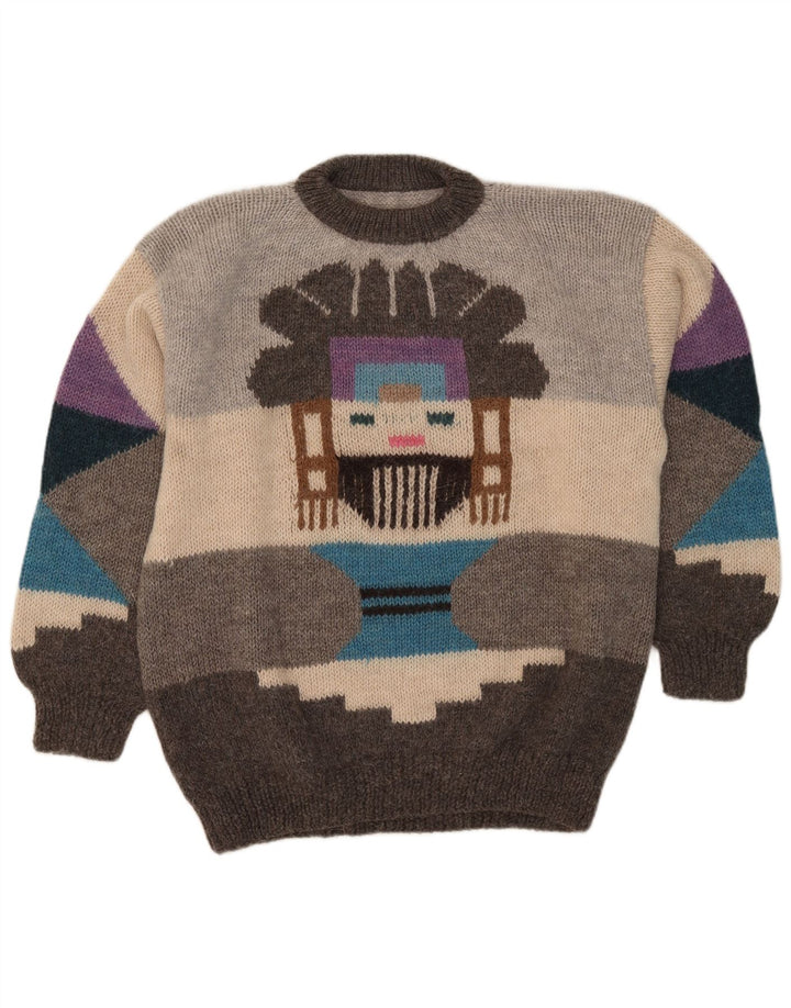 Maglione girocollo grafico da uomo vintage grande geometrico grigio