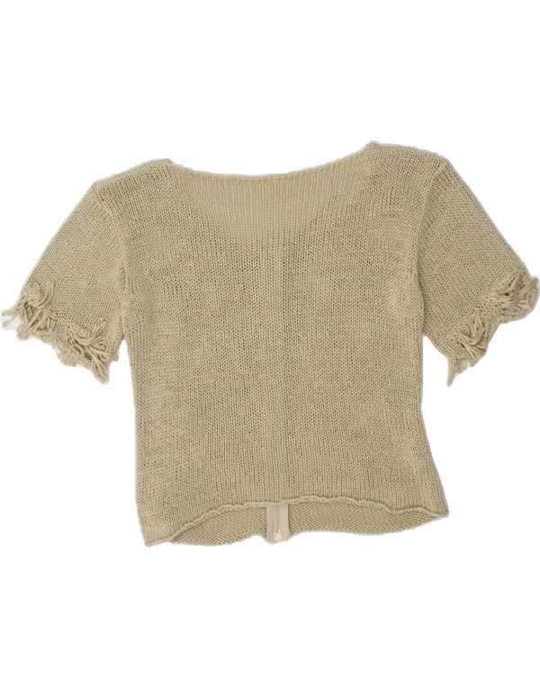 Maglione cardigan a maniche corte da donna VINTAGE UK 10 piccolo cotone beige