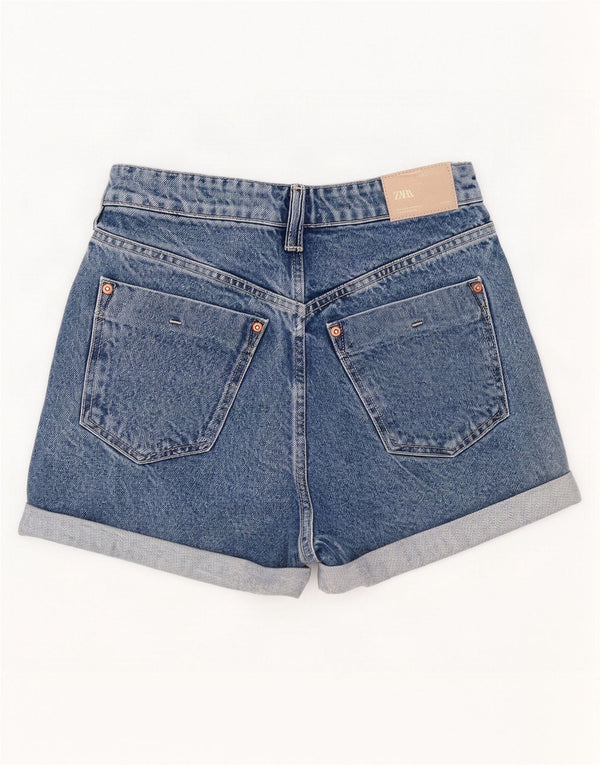 Pantaloncini di jeans a vita alta da donna Zara EU 38 piccoli W28 cotone blu