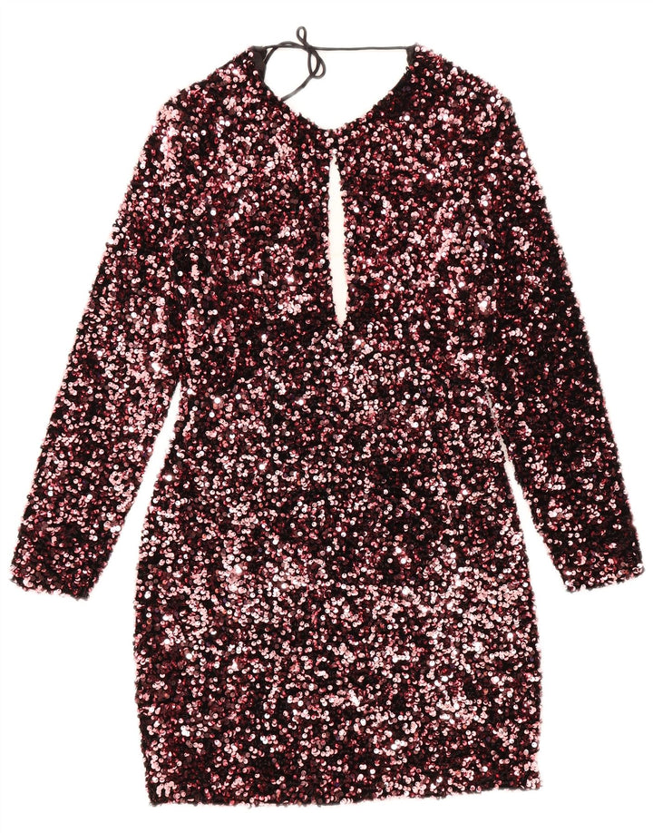Abito tubino a maniche lunghe da donna Zara UK 8 piccolo poliestere rosa