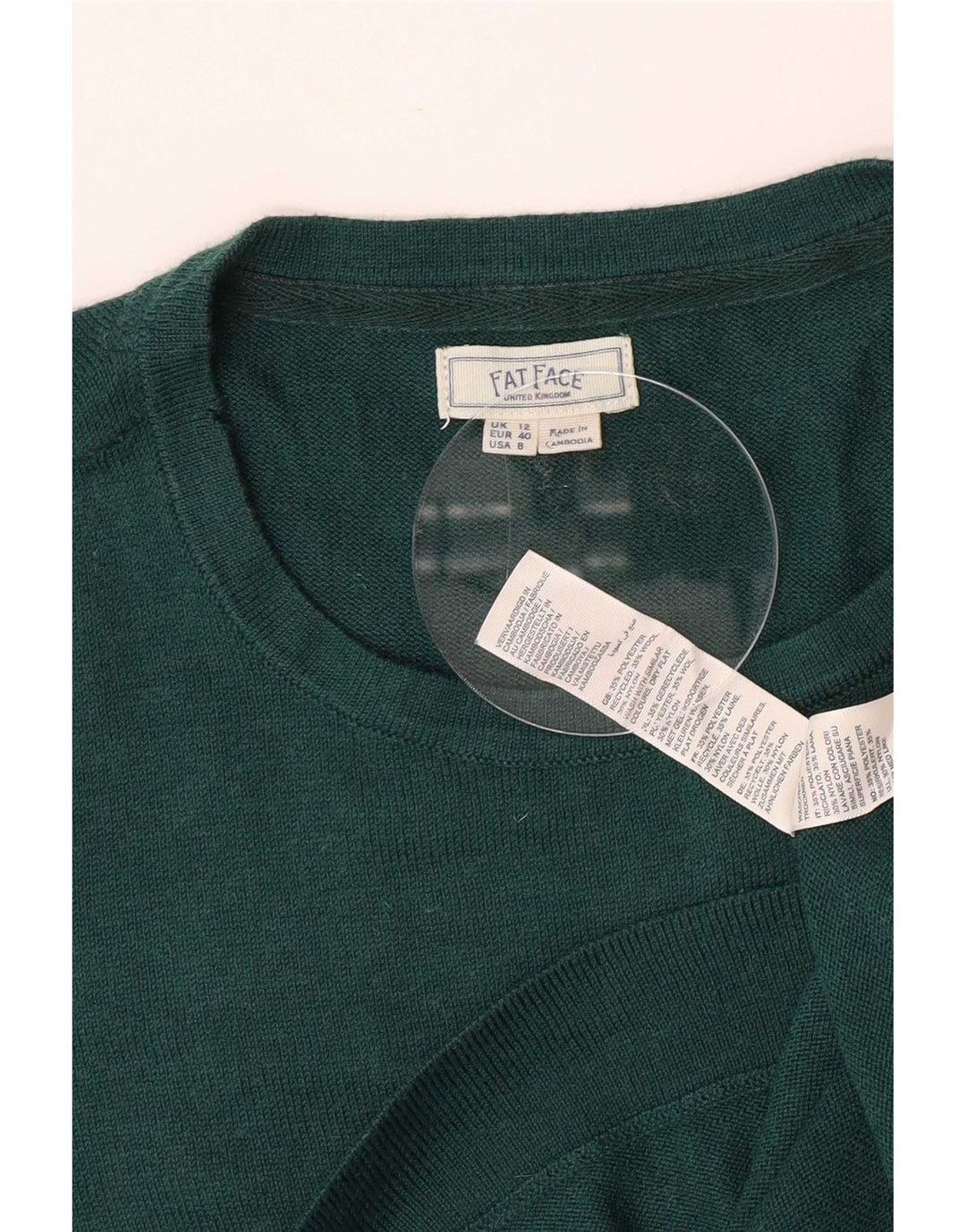 Maglione maglione girocollo da donna Fat Face UK 12 Poliestere verde medio