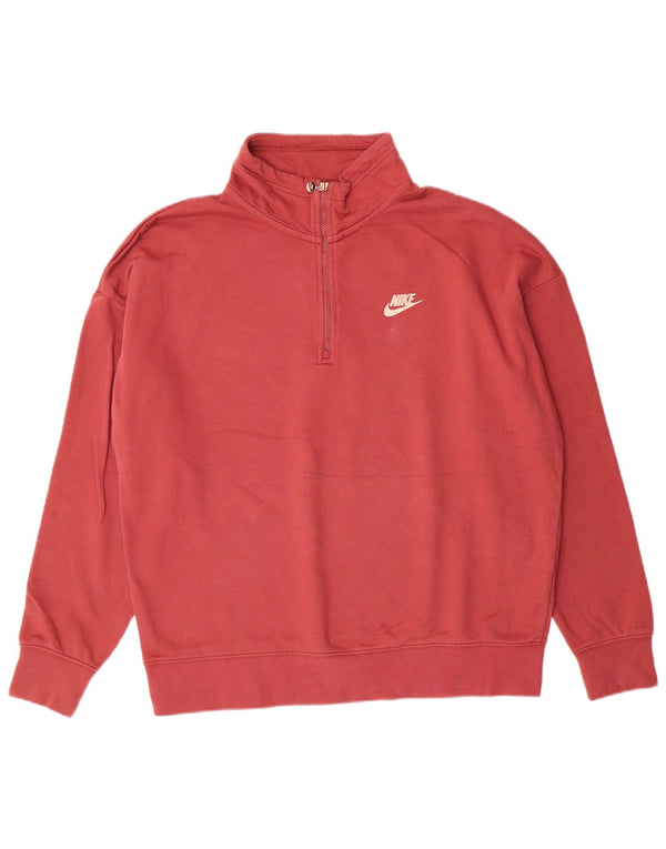 NIKE Felpa da donna oversize con collo con zip e grafica, maglione UK 10 piccolo rosa