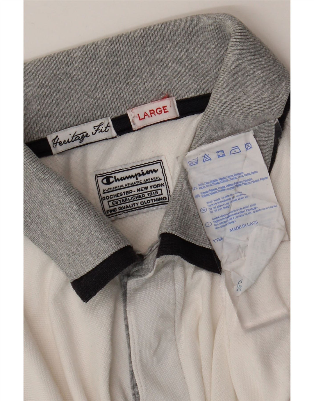 CHAMPION Mens Heritage Fit Polo Shirt Large White Cotton