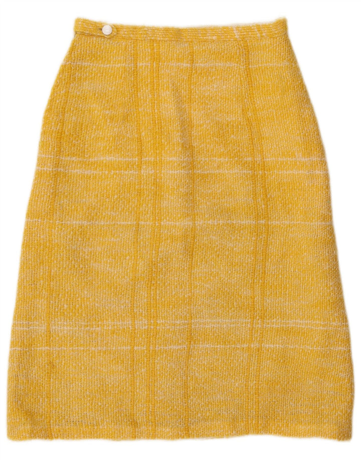 Gonna a trapezio da donna vintage W26 piccolo scozzese giallo