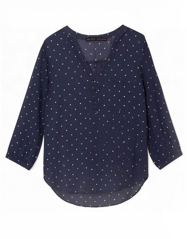 Top Zara da donna con maniche a 3/4 UK 10 piccolo a pois blu navy